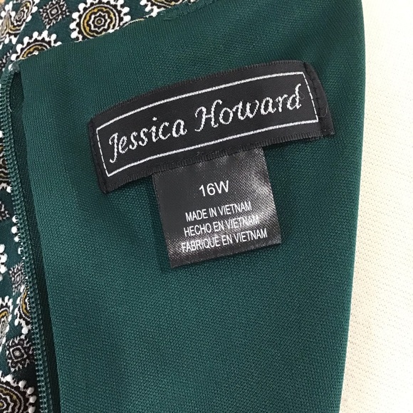 Jessica Howard Green Geometric Sheath  Dress 16W‎ Short Sleeve - Picture 8 of 12